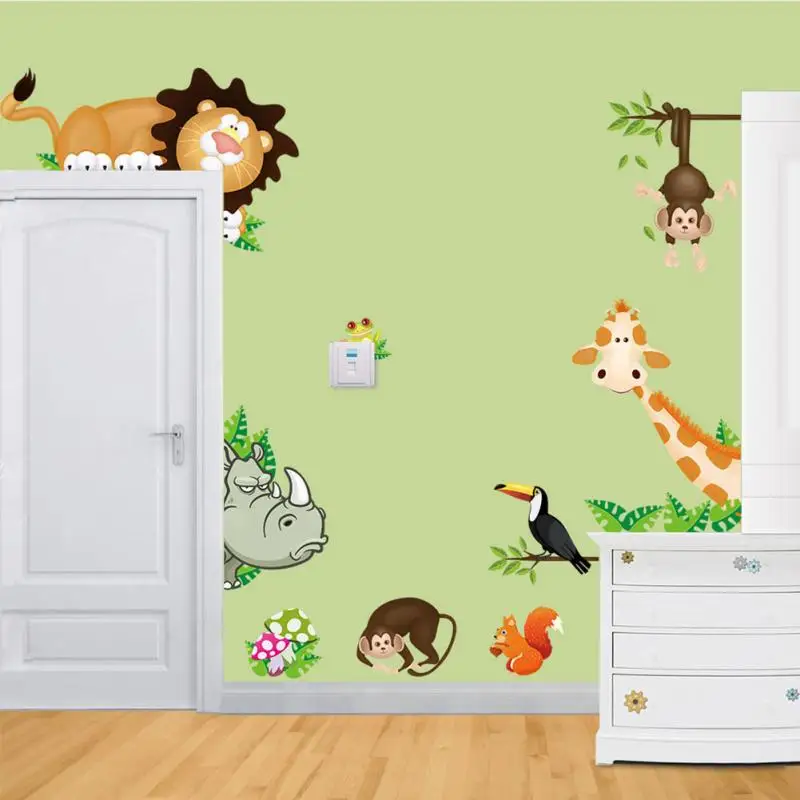 Новый DIY Симпатичные Джунгли Дикие Животные Wall Art Наклейки Детские Спальни