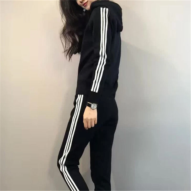 SUDB Survetement Women 2 Piece Set Top And Pants Casual Black Grey Crop Drawstring Track Suit | Женская одежда