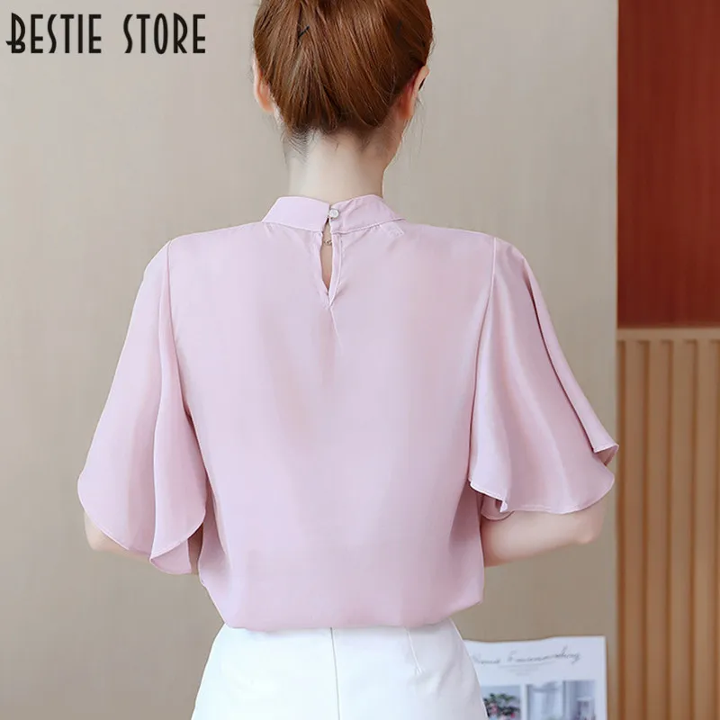 Женские топы и блузки офис белый воротничок рубашки Новые однотонные ruffled top