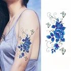 Синяя Роза, искусственные цветы, татуировка на руку, плечо, хна, искусственные водонепроницаемые Временные татуировки, наклейка на тело для женщин