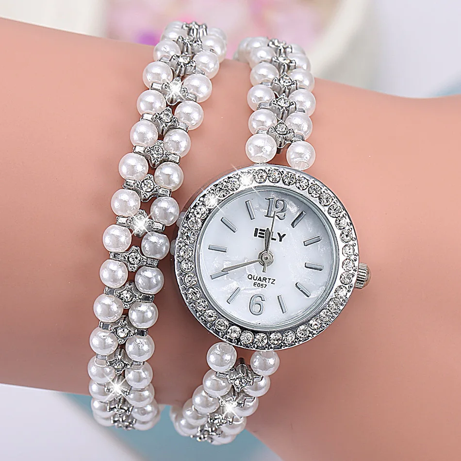 Фото NanBo Кварцевые часы Женские золотистое жемчужное ожерелье стальной браслет