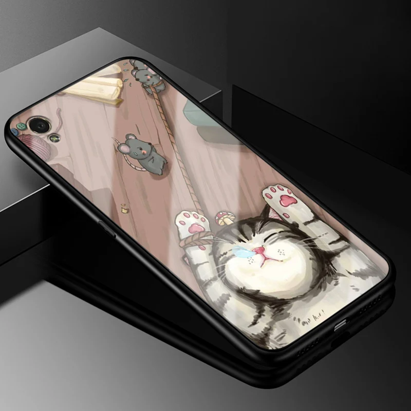 Для Oppo A37 чехол 5,0 ''стеклянная жесткая задняя крышка для Oppo A37 телефонный чехол s Черный силиконовый бампер Coque для OPPOA37 A 37 A37M A37F - Цвет: 24