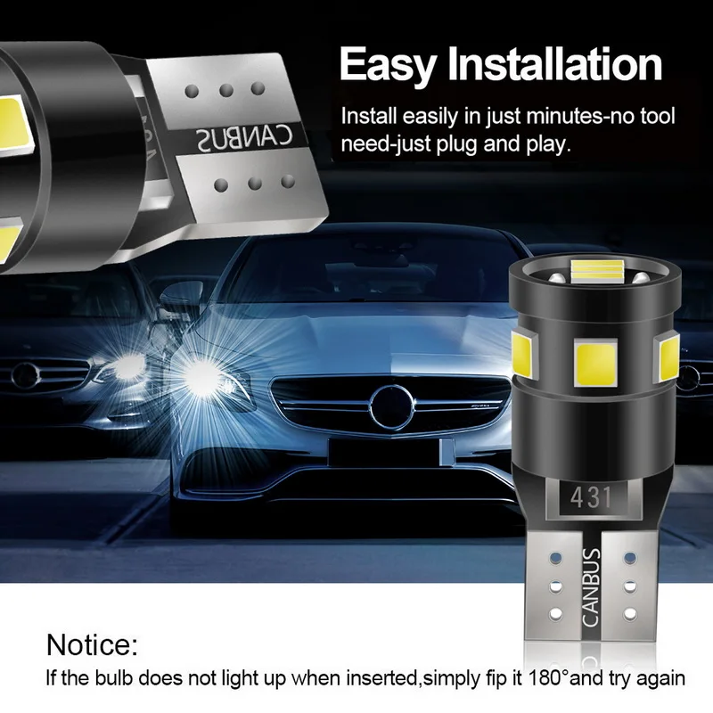 

Safego 2x T10 W5W 194 168 LED Bulb Canbus 9SMD 2835 Car LED Wedge Clearance Light 12v 6000k No Error Super Bright Signal Lamp