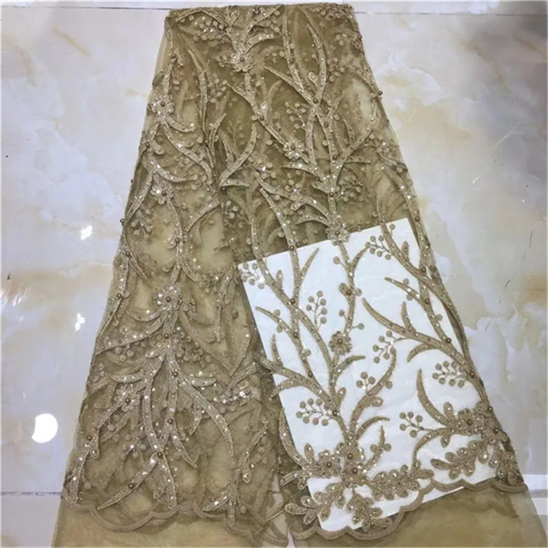 Высокое качество небесно-голубые блестки африканская Свадебная кружевная ткань