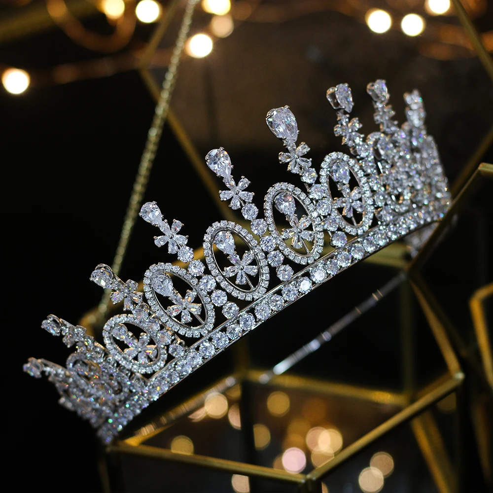 Cena de accesorios para el cabello, corona de circonio, palacio europeo de alta calidad con caja для подарков de joyeria, embalaje