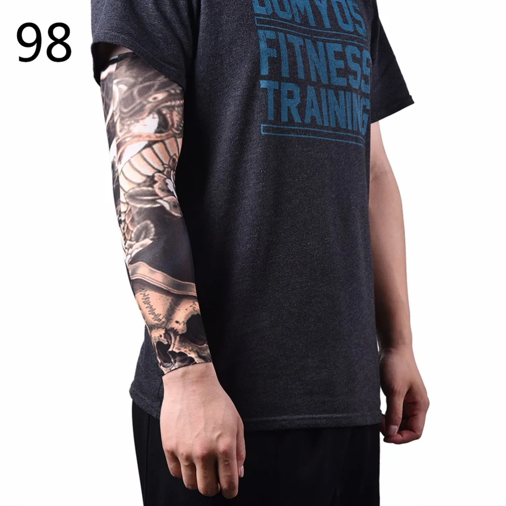 Hot Arm Warmer Skins Proteive Nylon Stretchy Fake Temporary Tattoo Sleeves Designs Body Stockings Tatoos Cool Men Women | Спорт и