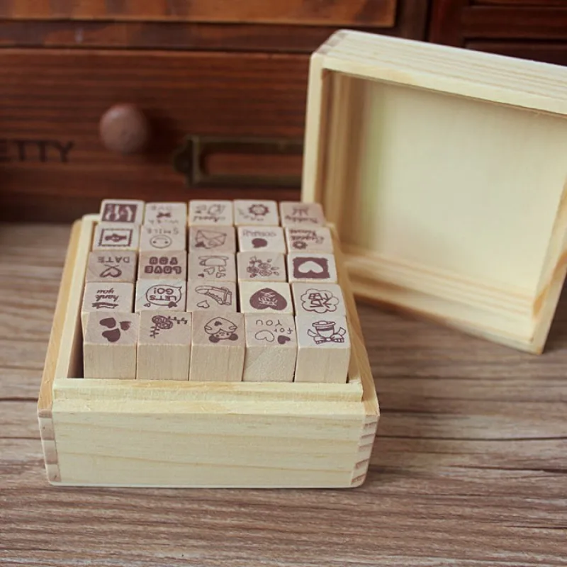 25 шт. DIY деревянные штампы любовь дневник стиль красное милое сердце цветок чашка
