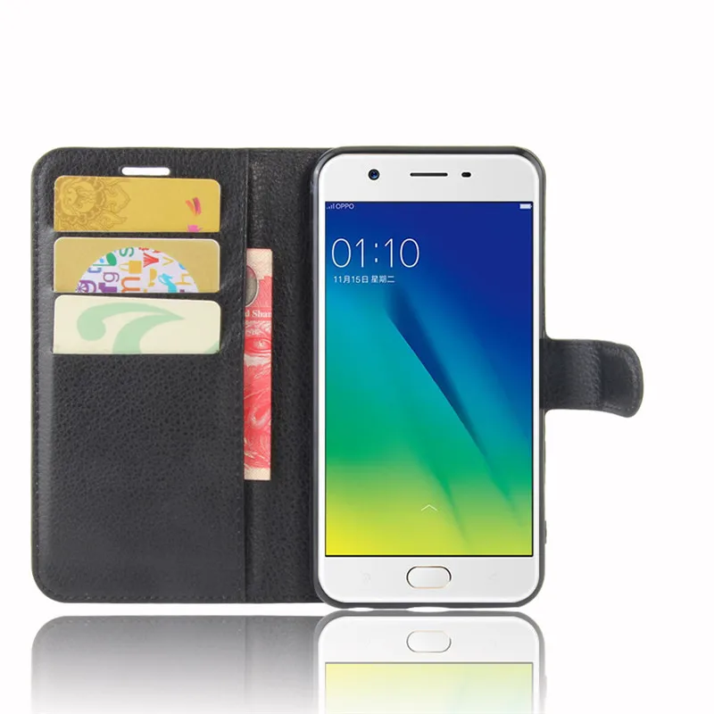Роскошный чехол из искусственной кожи личи для Oppo A57 с подставкой и 3 отделениями