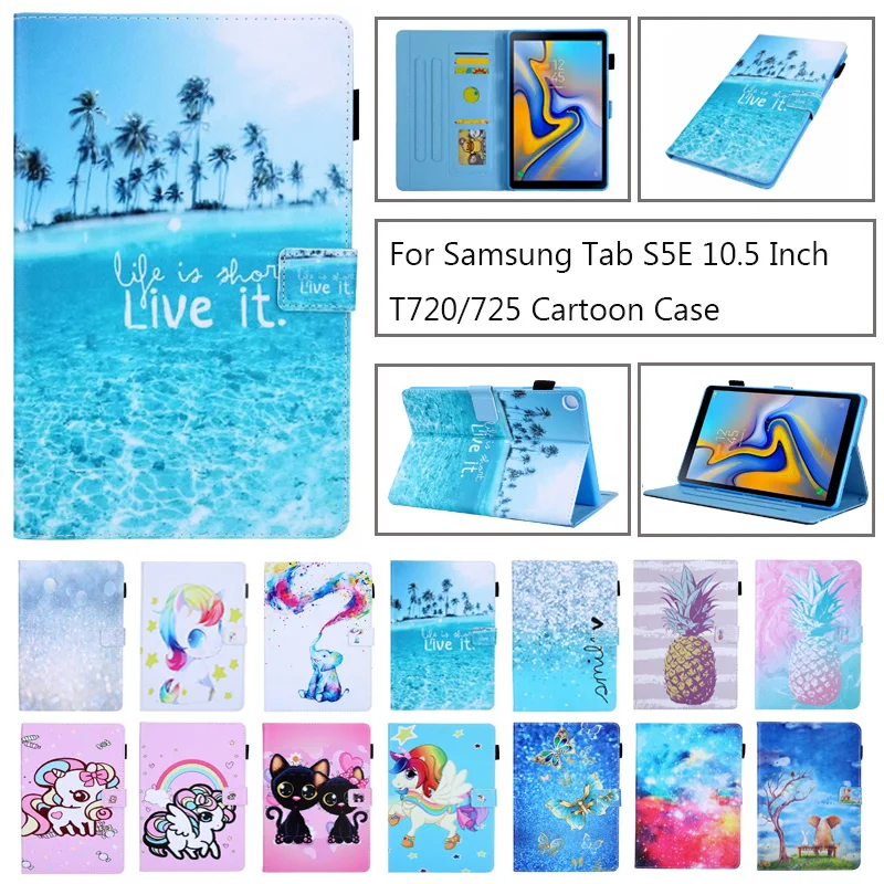 

Flip Case For Samsung Galaxy Tab S5E 10.5 Inch 2019 T720/725 Case SM-T720 T725 Unicorn Cat Panda Smart Stand Cover Funda Capa