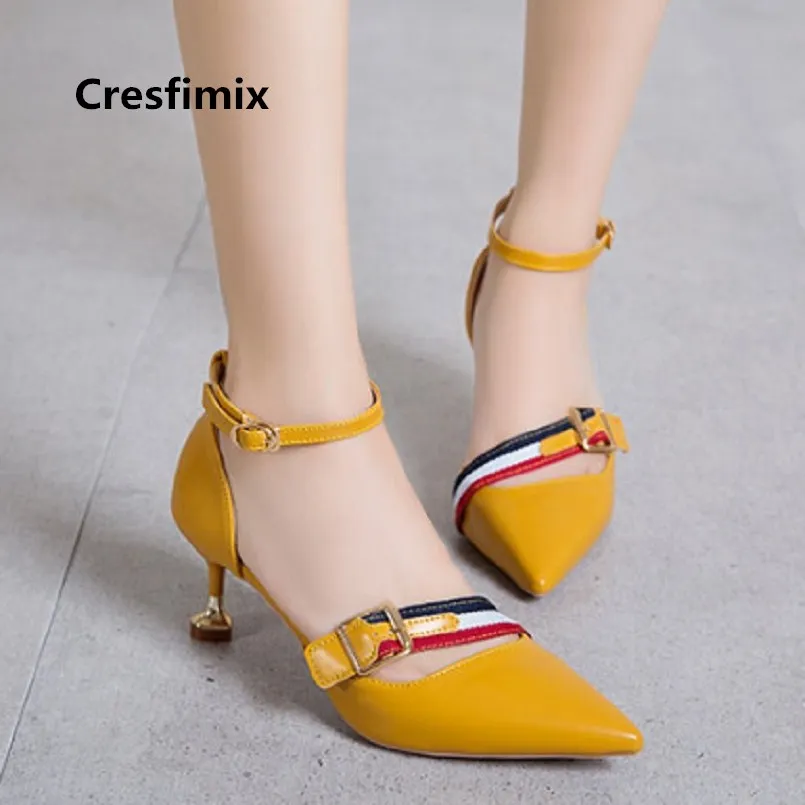Cresfimix women cute sweet spring pu leather high heel pumps lady casual comfortable shoes femmes hauts talons a5010 | Обувь