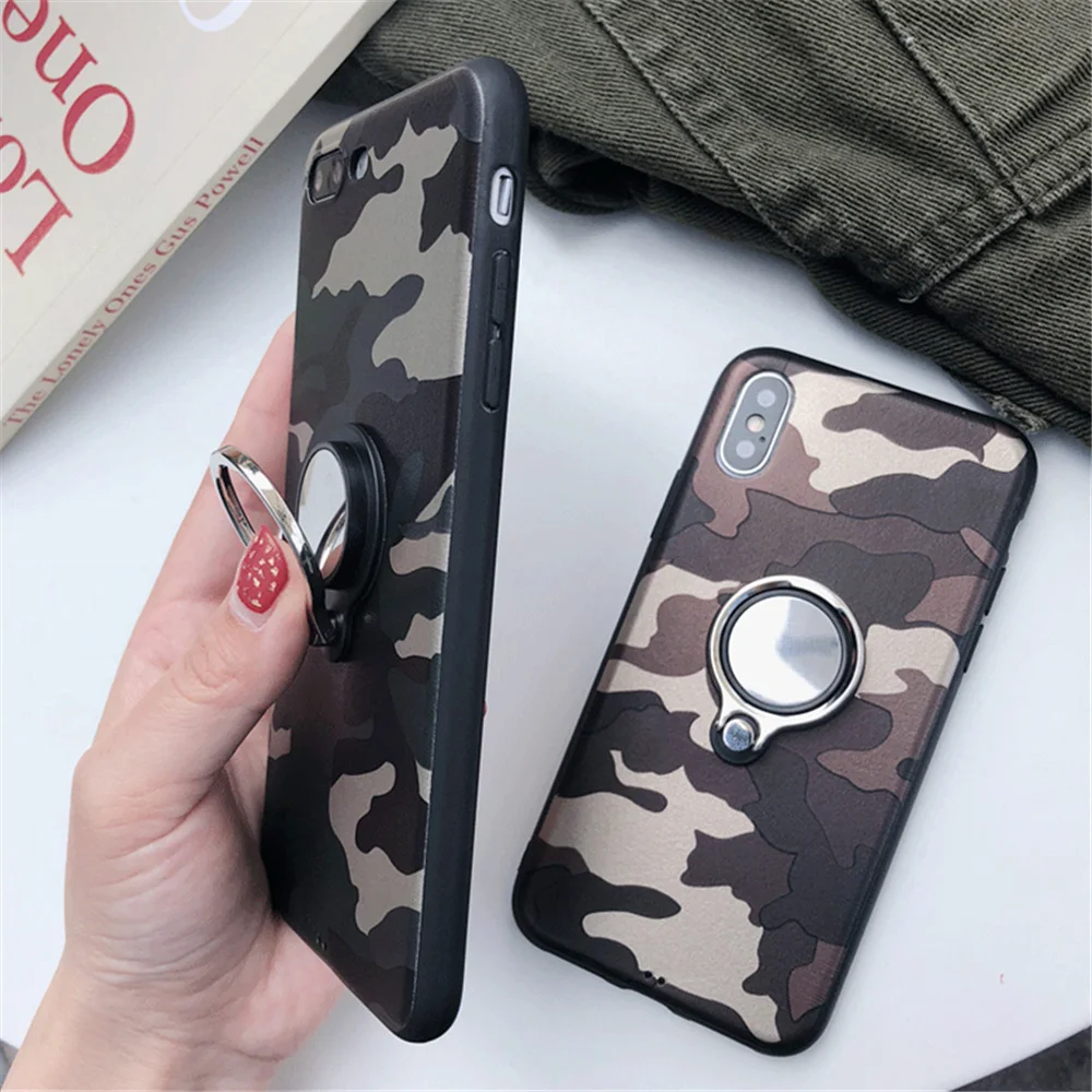 Retro Super Army Camo Camouflage Case For iphone 5 SE 6 6s 7 8 X Plus Car Ring Holder Stand Cover case Coque Fundas |