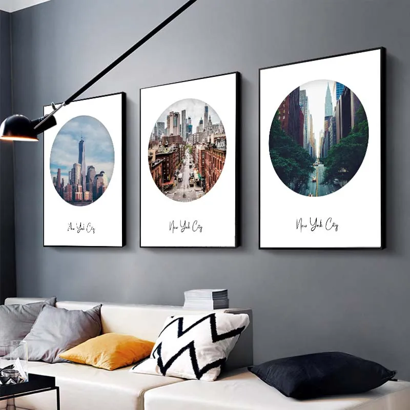 Современный пейзаж Нью Йорка плакат с принтом круга фотография Художественная