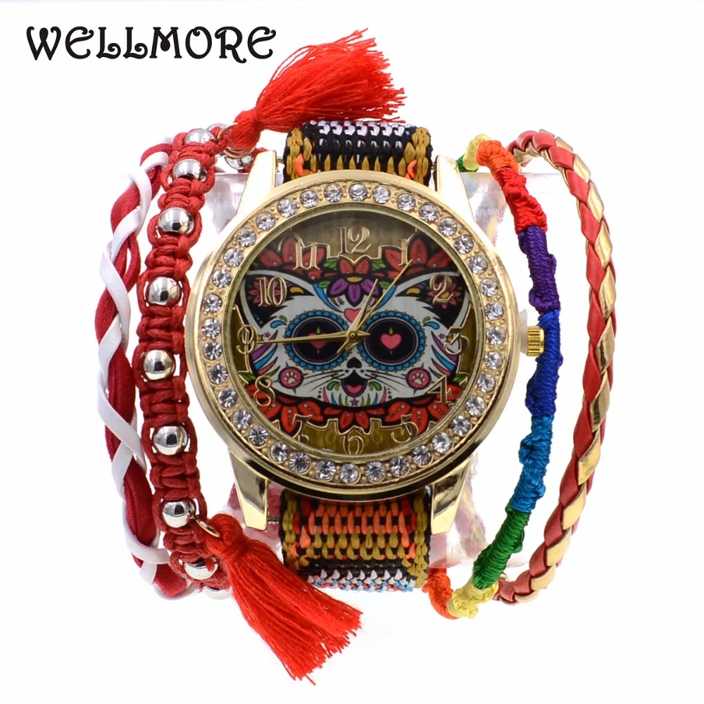 WELLMORE модные и повседневные женские кварцевые наручные часы в богемном