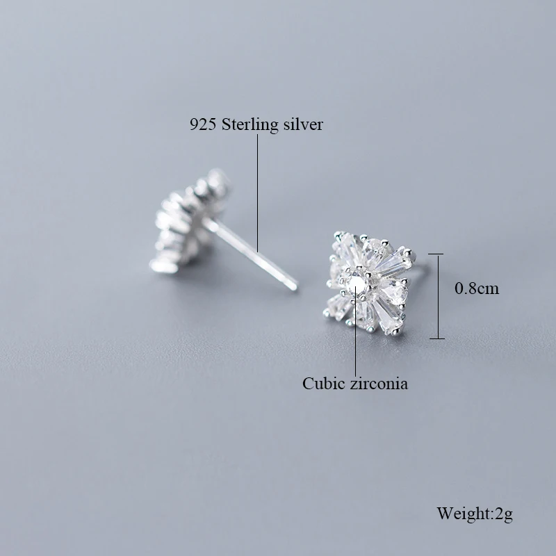 

Minimalist 925 Sterling Silver For Women Simple Small Square Statement Stud Earrings Crystal Fashion Female Gift Jewelry