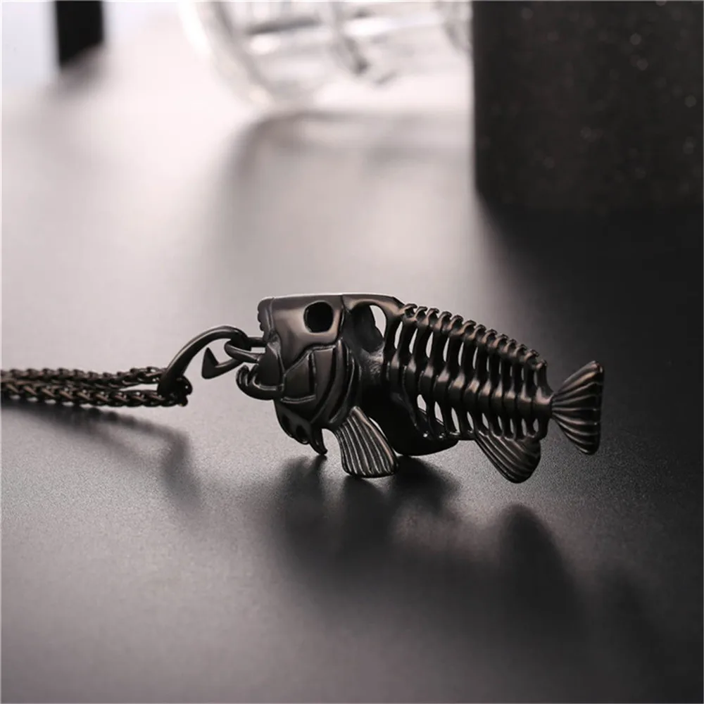 Ожерелье в форме кости рыбы 316L нержавеющая сталь мужские ювелирные изделия 2017