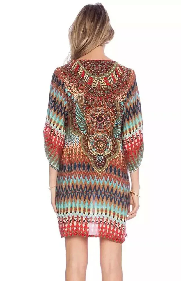 2015 Summer Style Women Casual Loose Hippie Bohemian Dress Retro Vintage Ethnic Floral Print Plus Size | Женская одежда