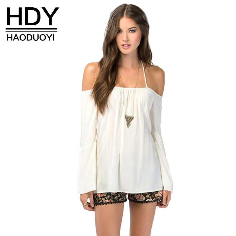 Женская шифоновая блузка HDY Haoduoyi однотонная белая/фиолетовая Свободная с