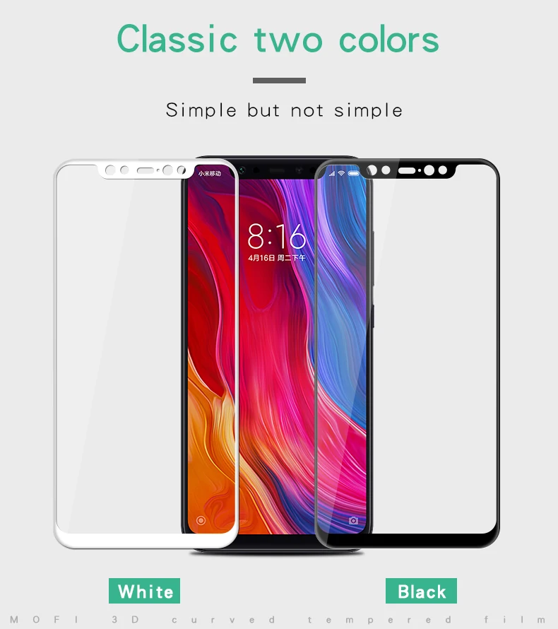 Для Xiaomi Mi 8 стекло закаленное MOFi для Xiaomi Mi 8 протектор экрана 3D полное покрытие для Xiaomi Mi 8 стеклянная пленка