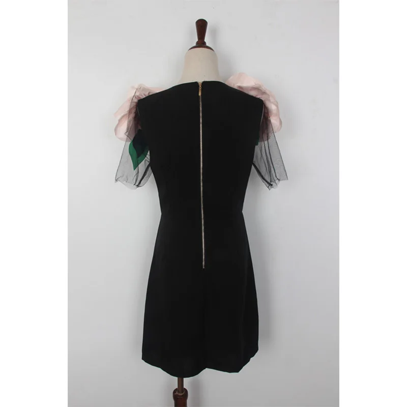 Лето роскошные впп dress сексуальный черный slim с коротким рукавом розовыми цветок