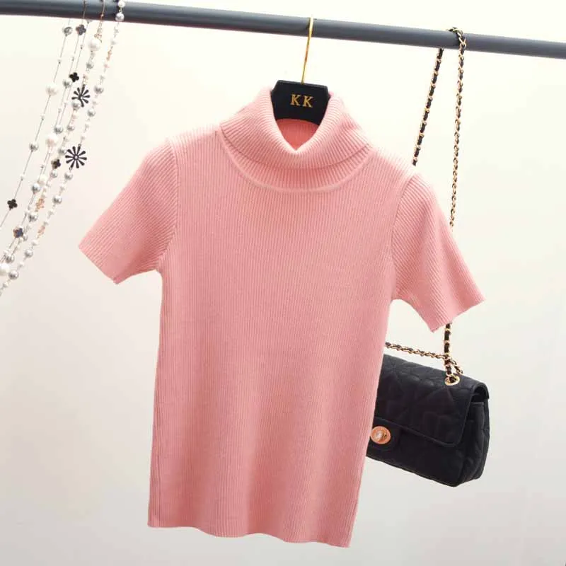 2019 Spring Women's Short-Sleeved Sweaters Women Slim Knitted Tops Turtleneck Solid Color Pullovers Tees 7 Colors | Женская одежда