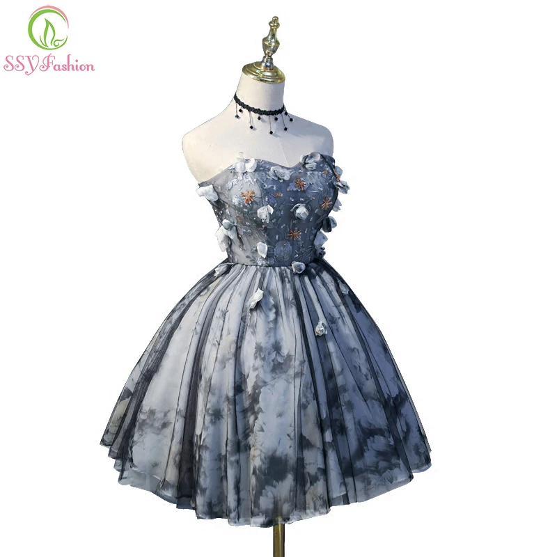 SSYFashion Новые Выпускные платья банкет с открытыми плечами без бретелек Мини серые