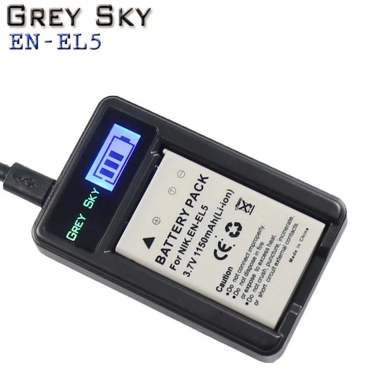 charger and 1battery 2 шт 3,7 V 1150 мА/ч, EN-EL5 RU EL5 ENEL5 Батарея+ ЖК-дисплей USB Зарядное устройство для цифровой камеры NIKON Coolpix P530 P520 P510 P100 P500 P5100 P5000 P6000 - Цвет: charger and 1battery