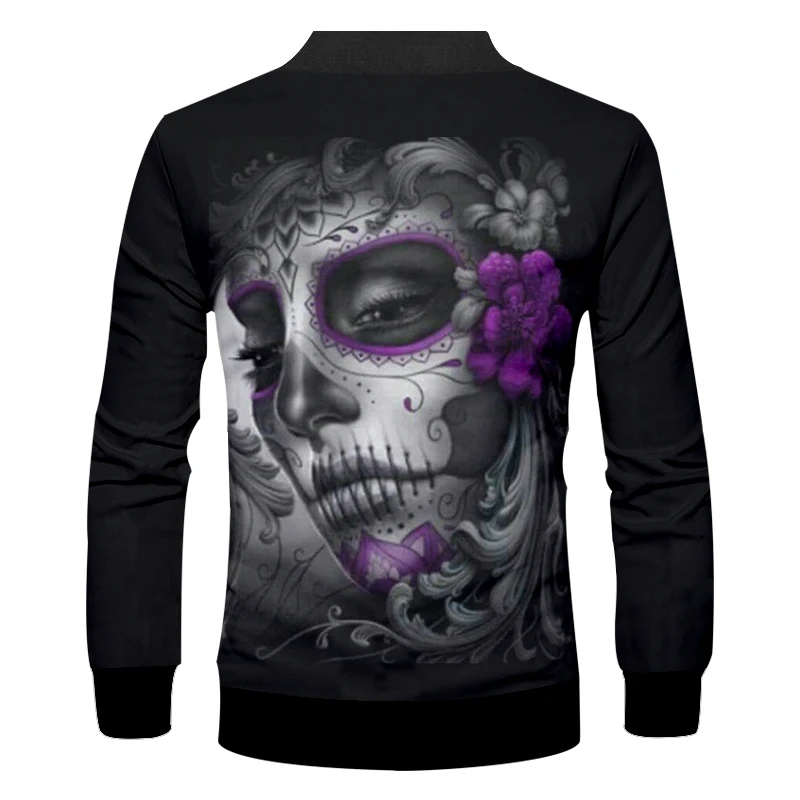 

UJWI Zip Jacket Men New Autumn Zipper Coat 3D Printed Beauty Skulls Hip Hop Big Size Attire For Man Winter Tracksuits