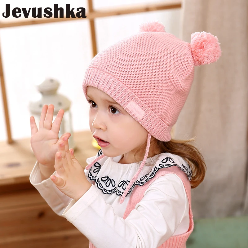 Winter Cotton Baby Hat Knitted Beanie Girls and Boys Bomber Caps Cute Ears Hats for Kids Beanies Gorro HT014 | Детская одежда и