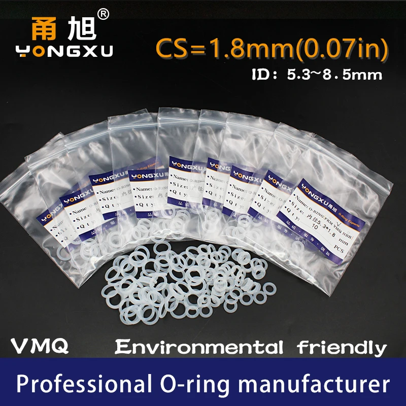 

10PCS/Lot White Silicone O Ring Thickness CS1.8mm ID5.3/5.6/6/6.3/6.7/7.1/7.5/8/8.5*1.8mm VMQ Seal Rubber Ring Gasket Washer