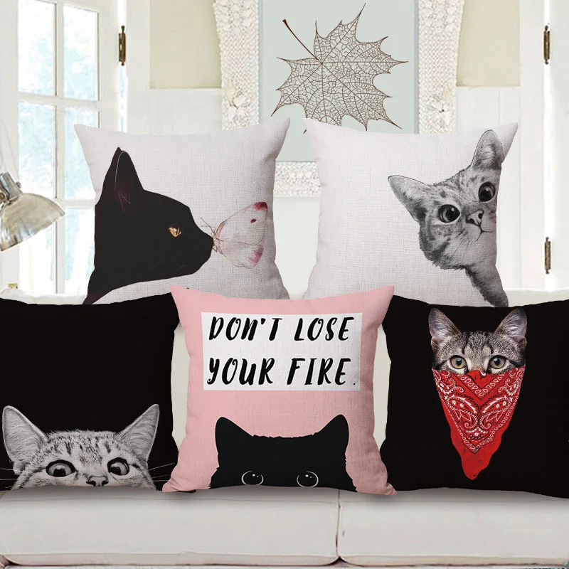 Cute Lovely Cat Cushion Cover Black and white head House cat Animal Throw Pillows Home Office Deco Car Sofa Pillow Case | Дом и сад