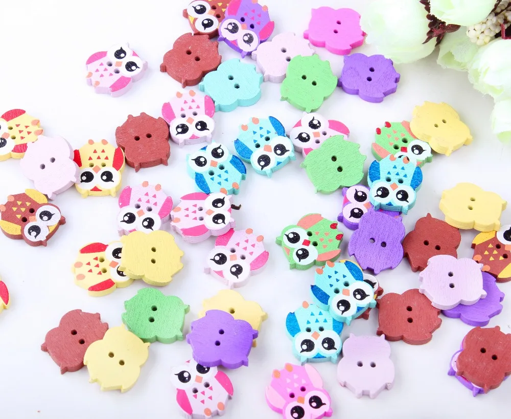 50 шт смешанные цвета прекрасная сова форма два отверстия деревянные Кнопки 21 5 мм