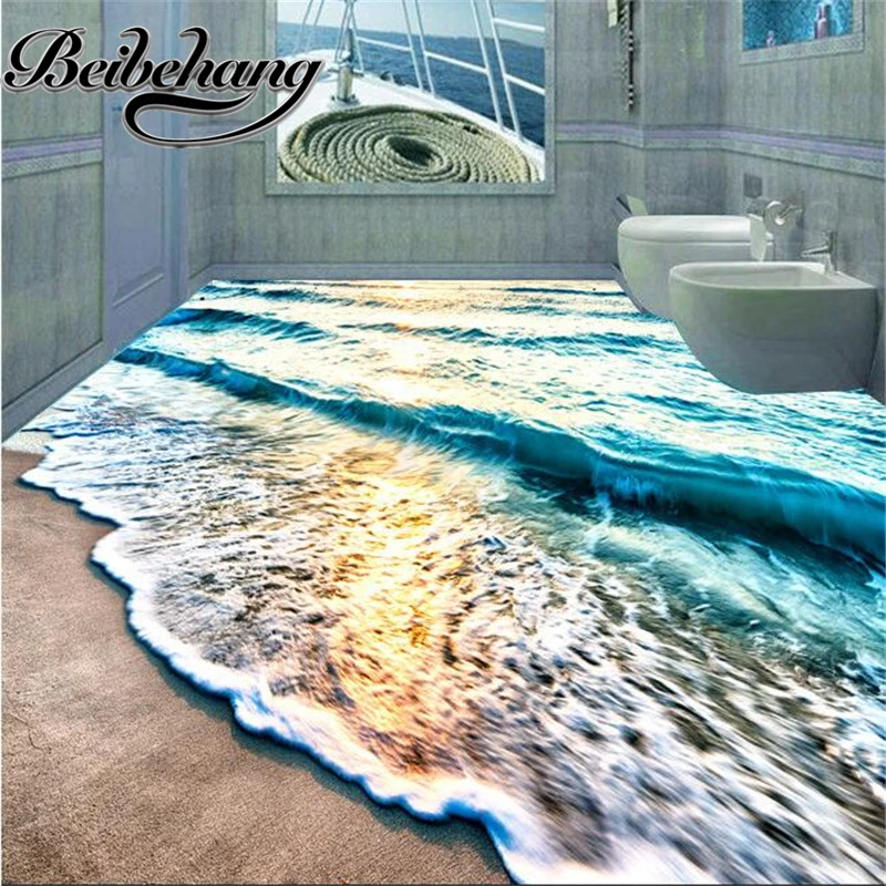 Beibehang Современная 3D картина пола настенная пляжная синяя волна морской воды