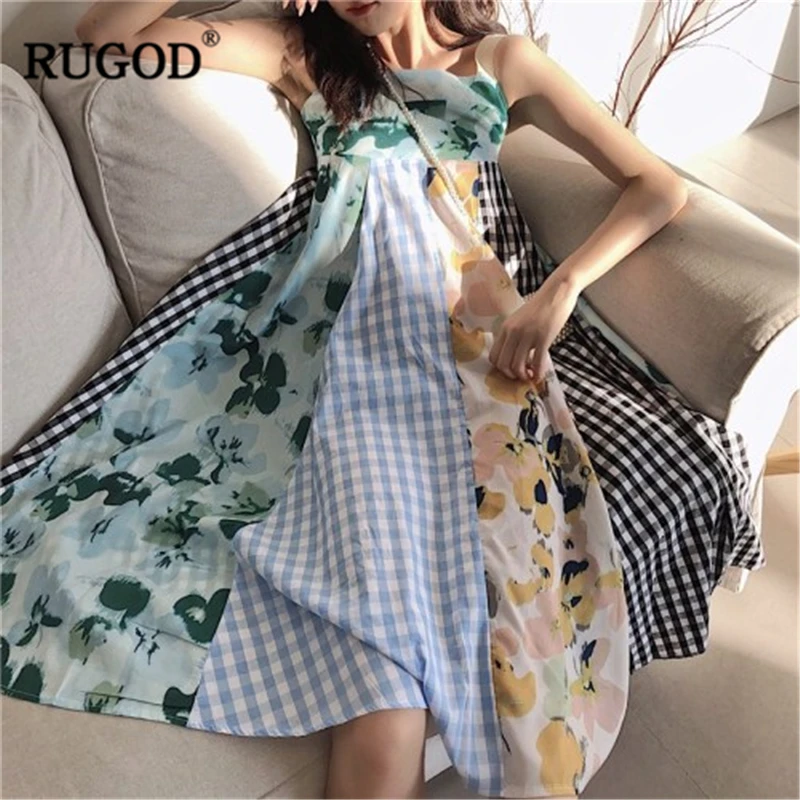 RUGOD 2019 новое поступление женское разноцветное платье со строчкой регулируемые