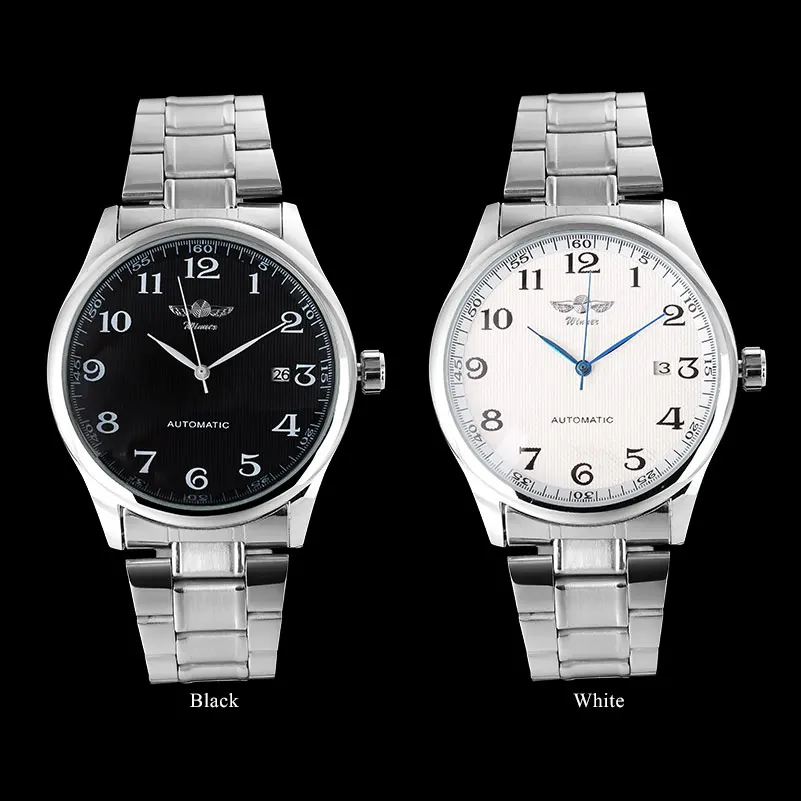 Мужские автоматические наручные часы WINNER модные механические из нержавеющей