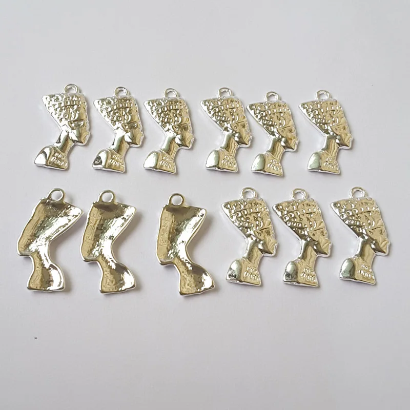 Silver Color 12 шт./лот nefertiti египетское ожерелье, подвеска, шарм, Заводское производство, сплав, экологичные ювелирные изделия, DIY подвеска - Окраска металла: Silver Color