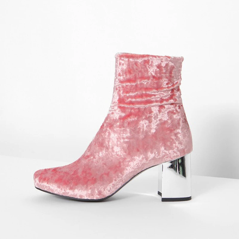 Teahoo Модные ботильоны на массивном каблуке для женщин бархатные Ботильоны молнии