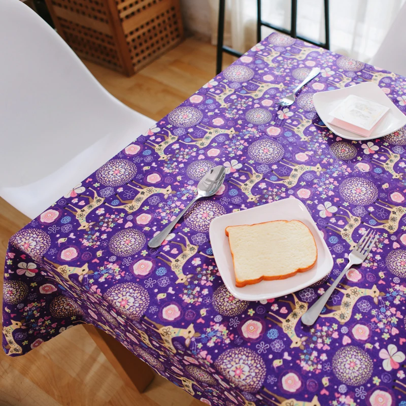 Colorful Fawn Purple Cotton and Linen Square Tablecloth Fabric Pastoral Small Fresh Coffee Bar Christmas Table | Дом и сад