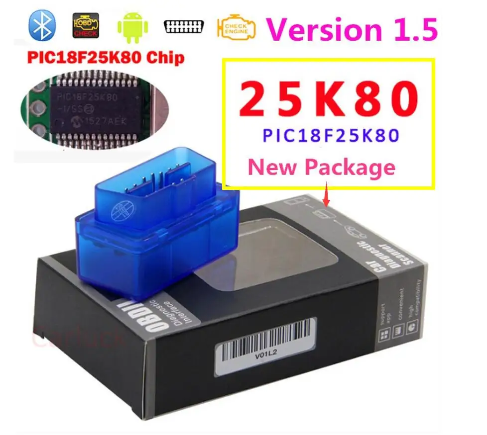 Real v1.5 25k80 chip Супер Мини ELM327 Bluetooth сканер V2.1 elm 327 OBD2 OBDII протокол автомобильный диагностический инструмент ELM 327 для Android/Symbian - Цвет: Real v1.5 25k80 chip