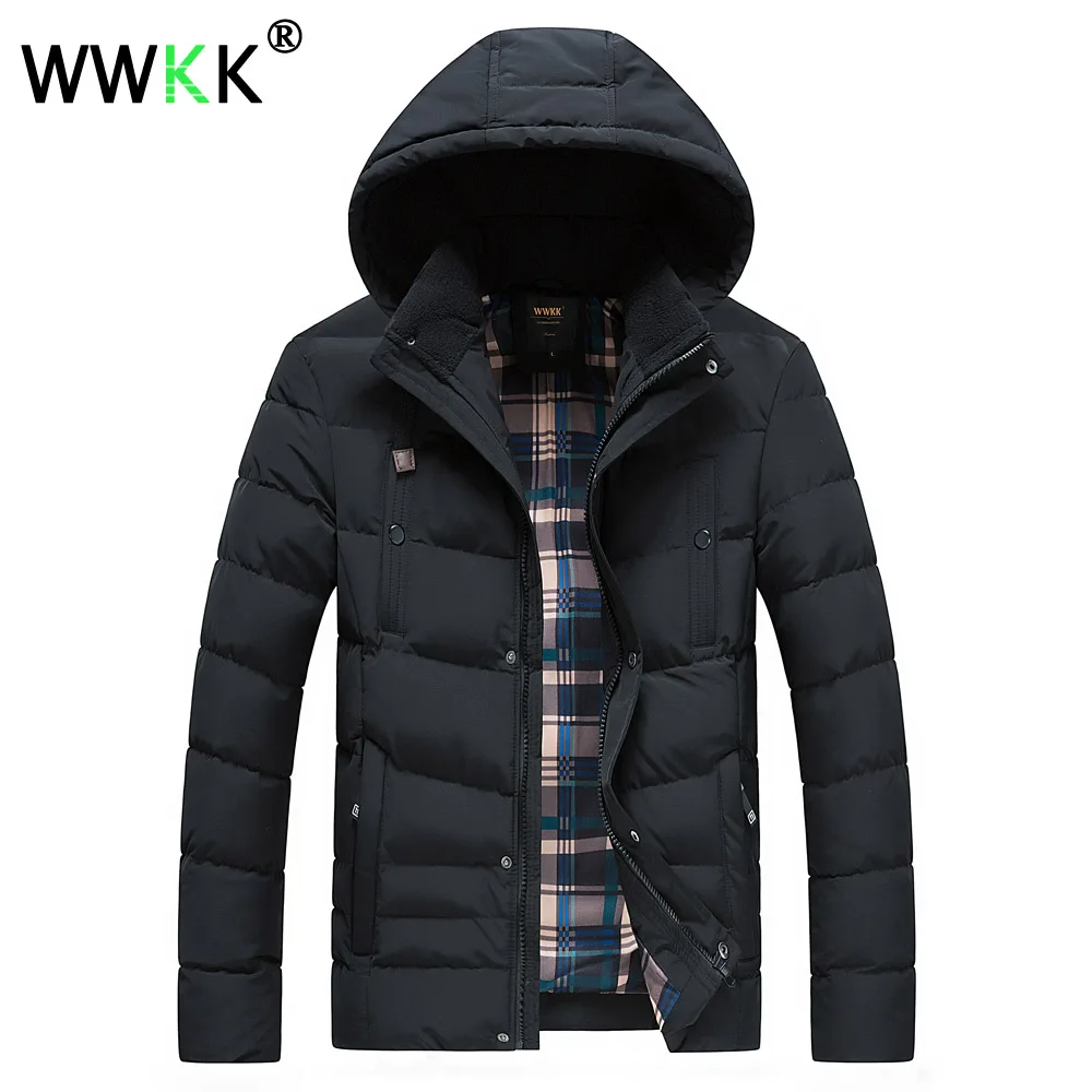 Black WWKK, однотонная зимняя парка для мужчин размера плюс, хлопковое пальто с подкладкой, теплая куртка, толстые парки, Мужская ветрозащитная водонепроницаемая верхняя одежда - Цвет: Black