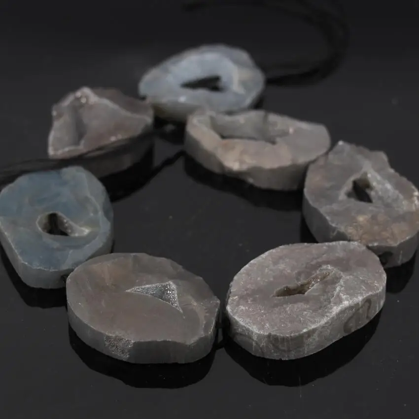 Approx7PCS нитей шелковые серых Druzy кварца геодезические драгоценные камни плиты в