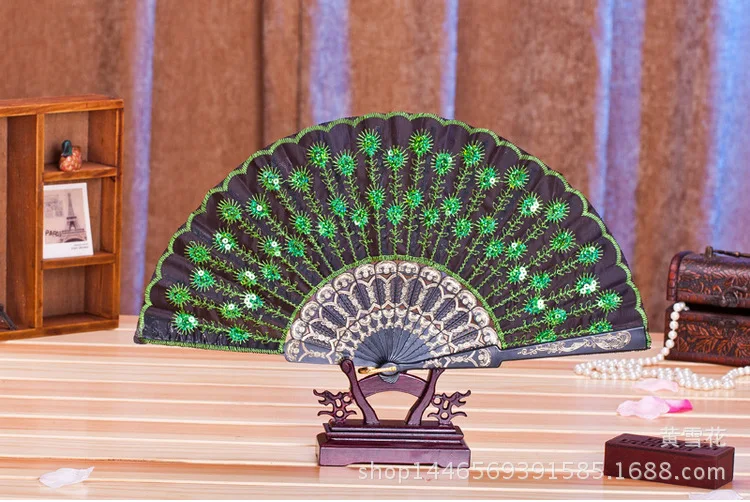 (50 шт./лот) Новые Модные блестки веер с принтом в виде Павлиньего пера ручной