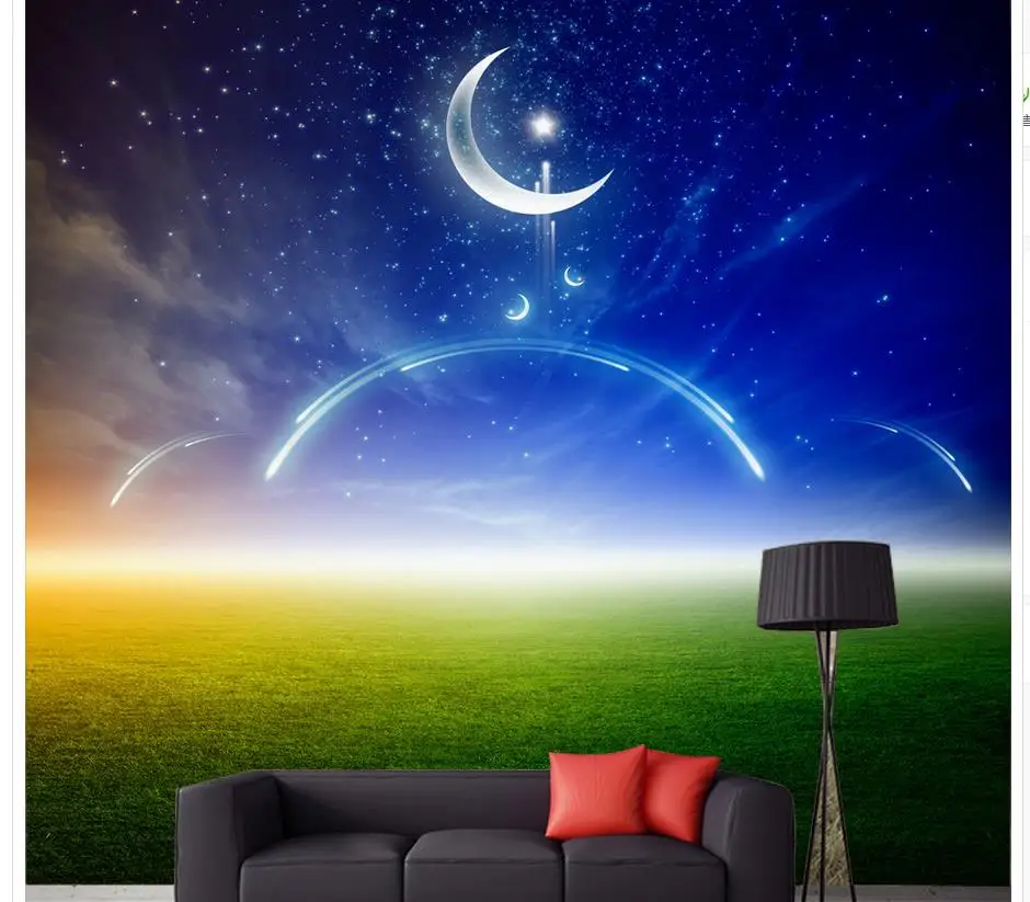 Красивое небо Луг метеорит Луна украшение для дома окно Настенные обои