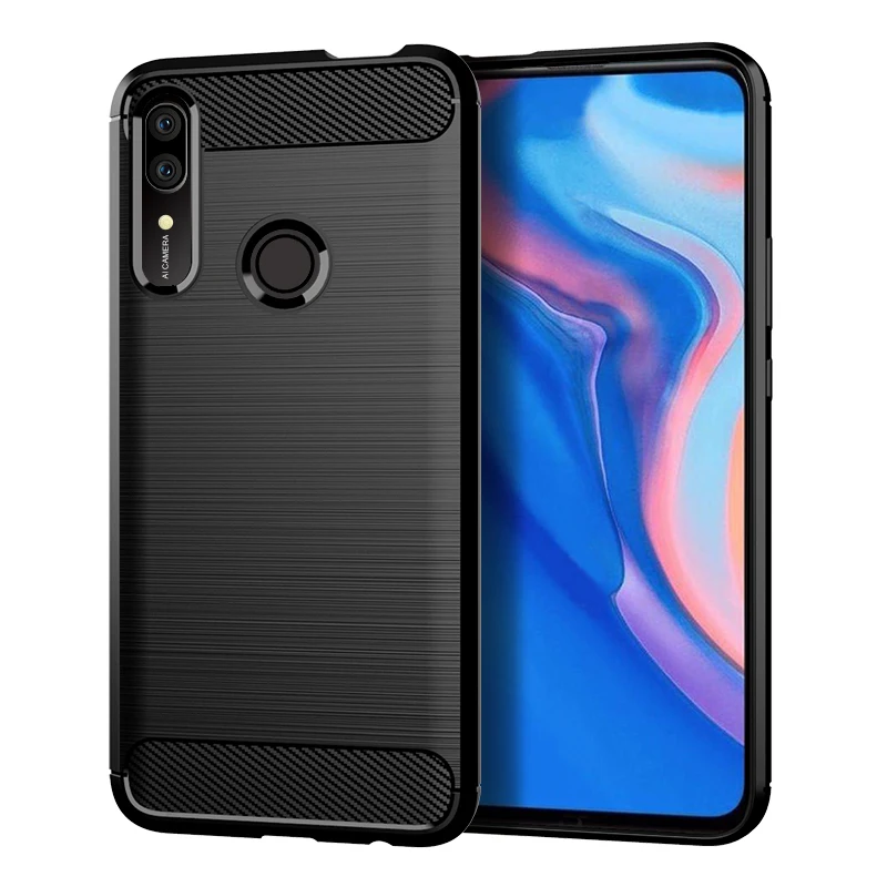 Чехол для Huawei P Smart Z противоударный мягкий чехол-бампер из матового углеродного