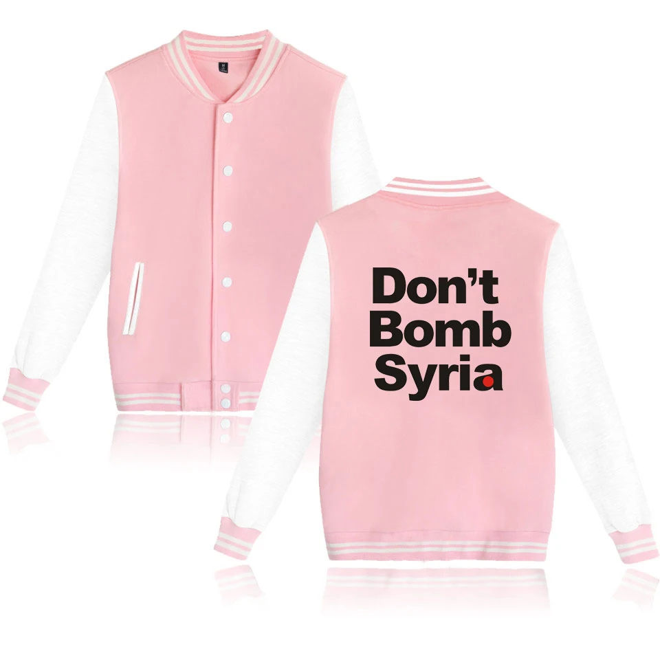 

latest Don't Bomb Syria Print fashion hip hop Baseball Jacket men women casual Long Sleeve Hoodies Jackets Sweatshirt coats tops