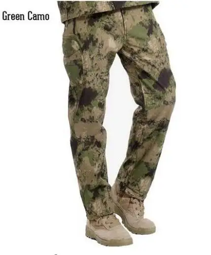 green camouflage TAD акулья кожа водонепроницаемые ветрозащитные флисовые брюки мужские уличные альпинистские CS камуфляж охотничьи брюки Военная униформа брюки - Цвет: green camouflage