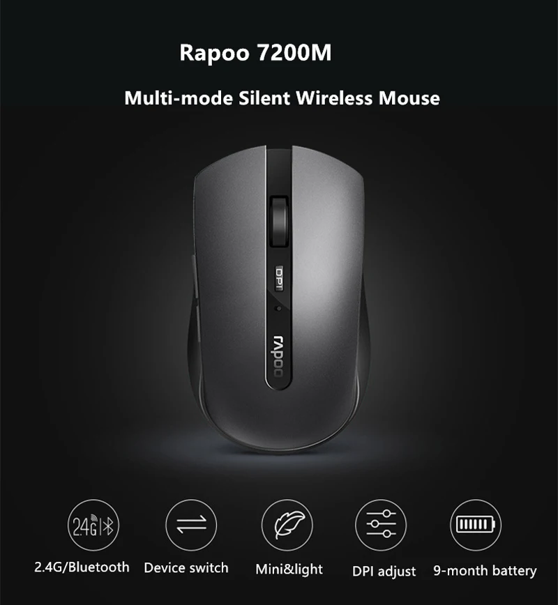 Оригинальная многофункциональная Бесшумная Беспроводная мышь Rapoo 7200 M, переключение между Bluetooth и 2,4G, беспроводное подключение n3 устройств, 1600 точек/дюйм, мыши