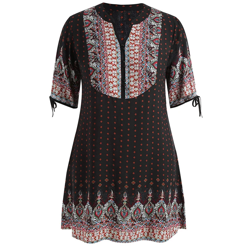 PlusMiss плюс размеры этническим принтом Boho открытыми плечами свободное платье XXXXL XXXL XXL для женщин большой в