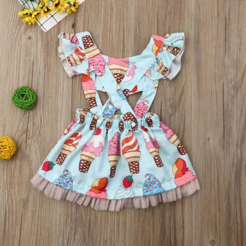 2019 Brand Newborn Toddler Baby Girl Summer Ice Cream Princess Party Tutu Dress Sweet Cartoon Ruffle Tulle Sundress 0-3Y | Детская