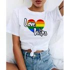 Футболка ЛГБТ, женские футболки, Женский бисексуальный Топ, кавайная футболка для лесбиянок, радуга, любовь, любовь, выигрывает, футболка для лесбиянок