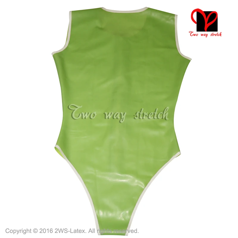 Sleeveless Zip at Front Latex Swimsuit Rubber Catsuit high cut leg